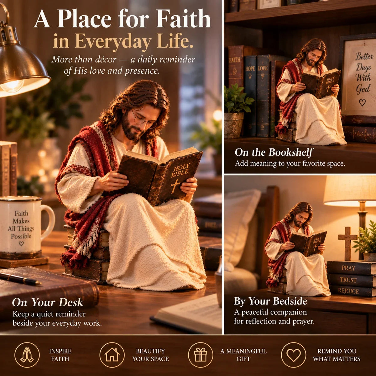 (🎁Last Day 49% OFF)✝️Keep Faith Close – Jesus Reading the Bible Figurine