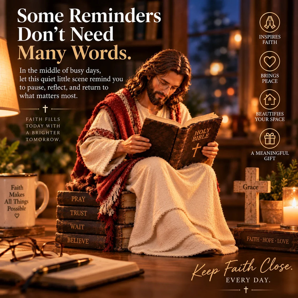 (🎁Last Day 49% OFF)✝️Keep Faith Close – Jesus Reading the Bible Figurine