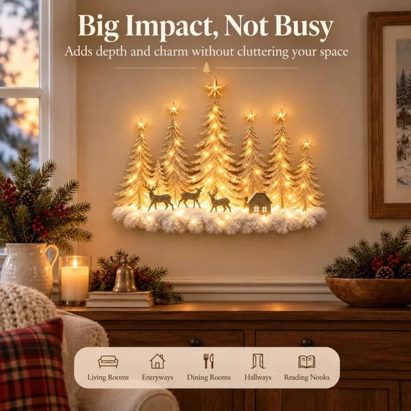 🔥HOT SALE🔥🌲 Step Into an Enchanted Winter Grove: Lighted Christmas Woodland Forest Wall Decor