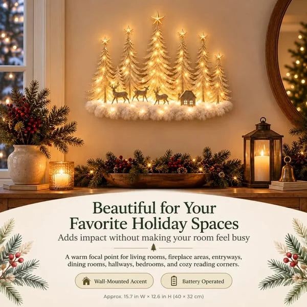 🔥HOT SALE🔥🌲 Step Into an Enchanted Winter Grove: Lighted Christmas Woodland Forest Wall Decor