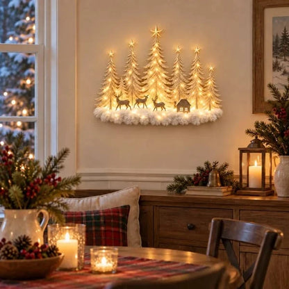 🔥HOT SALE🔥🌲 Step Into an Enchanted Winter Grove: Lighted Christmas Woodland Forest Wall Decor
