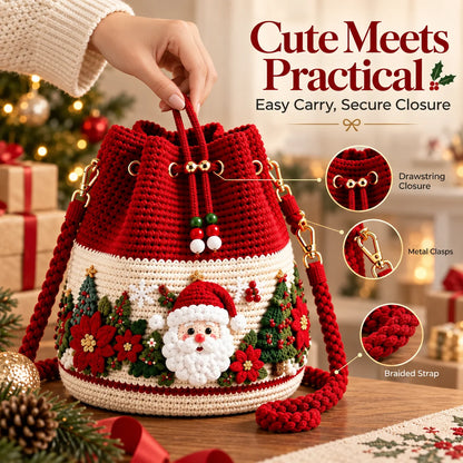 🎄 50% OFF Christmas Crochet Bucket Bag ✨ Festive Crossbody Holiday Purse