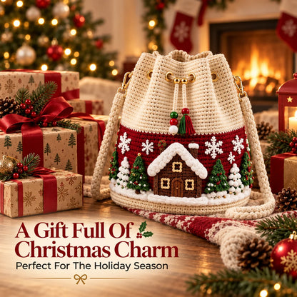 🎄 50% OFF Christmas Crochet Bucket Bag ✨ Festive Crossbody Holiday Purse