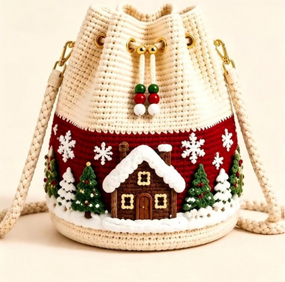 🎄 50% OFF Christmas Crochet Bucket Bag ✨ Festive Crossbody Holiday Purse