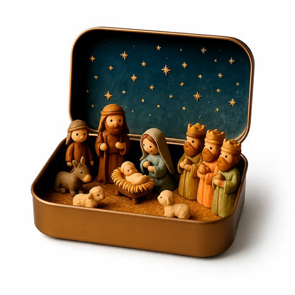 ✝️🙏 Mini Nativity Scene Keepsake Tin — Pocket-Sized Christmas Holy Family Set