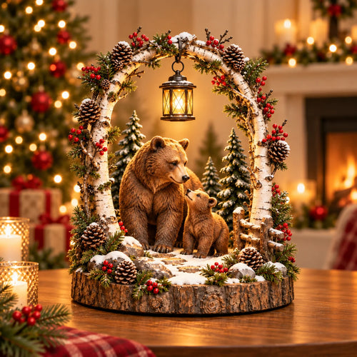 🐻Woodland Bear Family Lantern – Lighted Christmas Forest Tabletop Decor 🎄