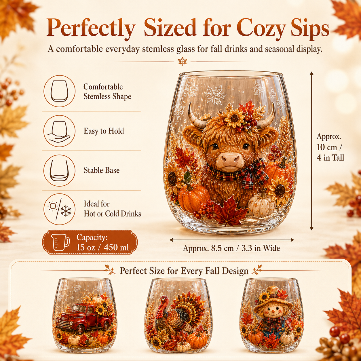 🍂Autumn Harvest 3D Glass Cup Gift Set – 6 Festive Designs