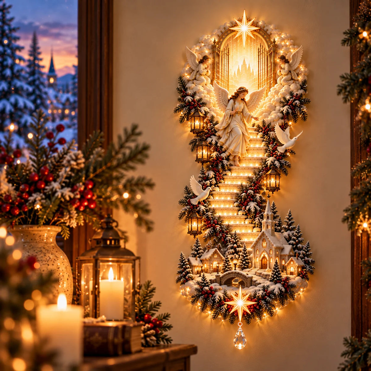 Jesus Light of Heaven wall decoration in Christmas home