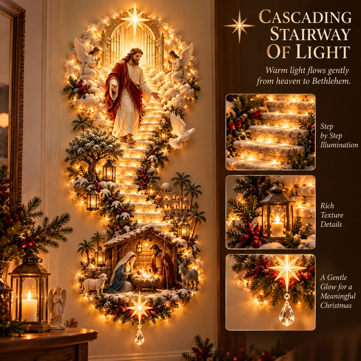 Cascading Stairway of Light Jesus Christmas wall hanging