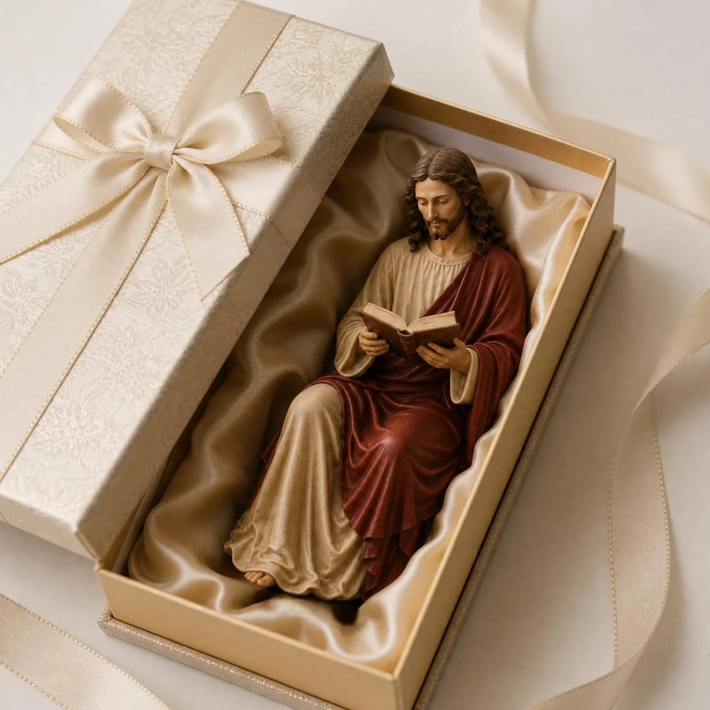 🎁Last Day 49% OFF 📖 Handcrafted Jesus/Virgin Mary Reading Bookshelf Figure