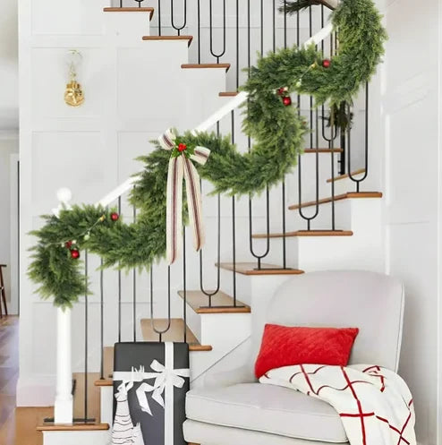 6 FT 2 Pcs Artificial Cedar Garlands, Real Touch Winter Cedar Garland, Green Artificial Greenery Pine Garland for Table, Mantle, Wall, Indoor, Outdoor Christmas Decorations (2, 6 FT)