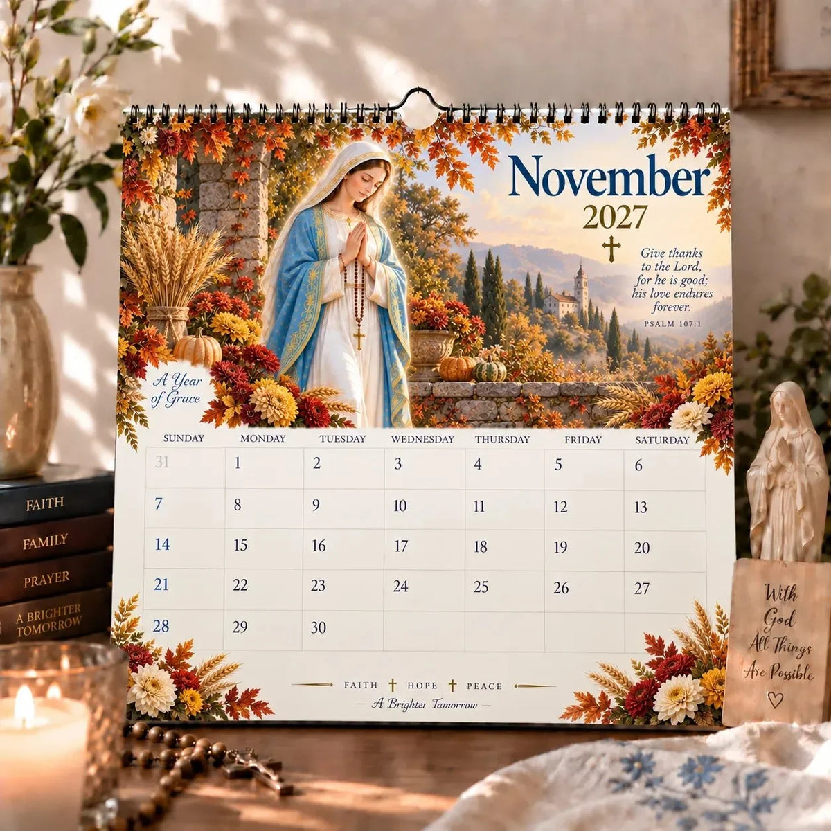 2027 Blessed Mother Wall Calendar – A Year of Grace, Hope & Prayer | Virgin Mary Christian Faith Calendar
