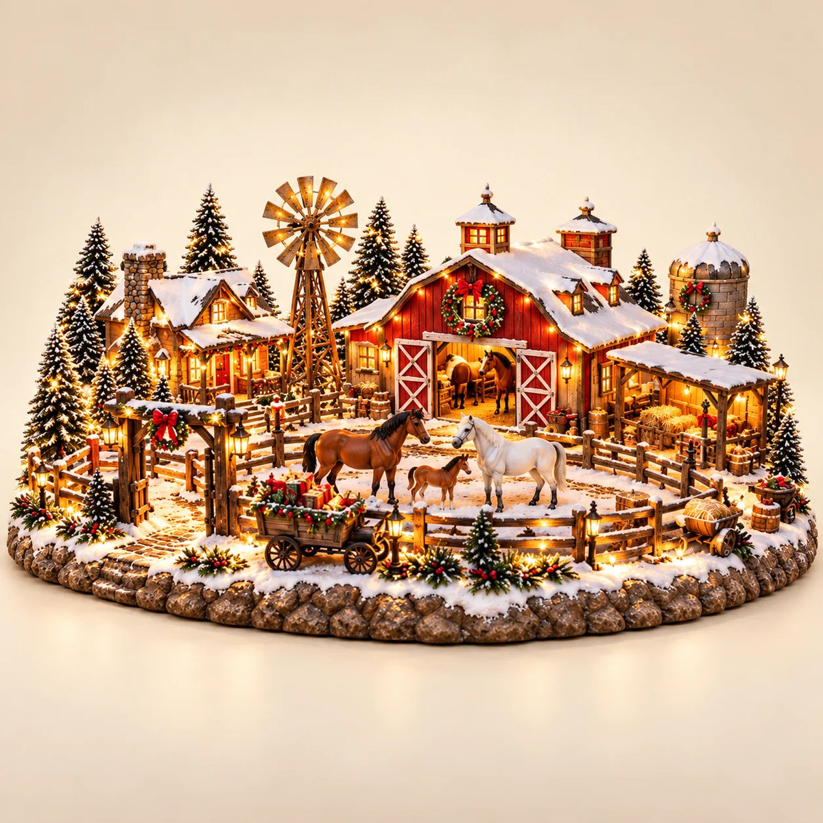 🐴🎄 Christmas Horse Stable Village – Lighted Equestrian Holiday Scene