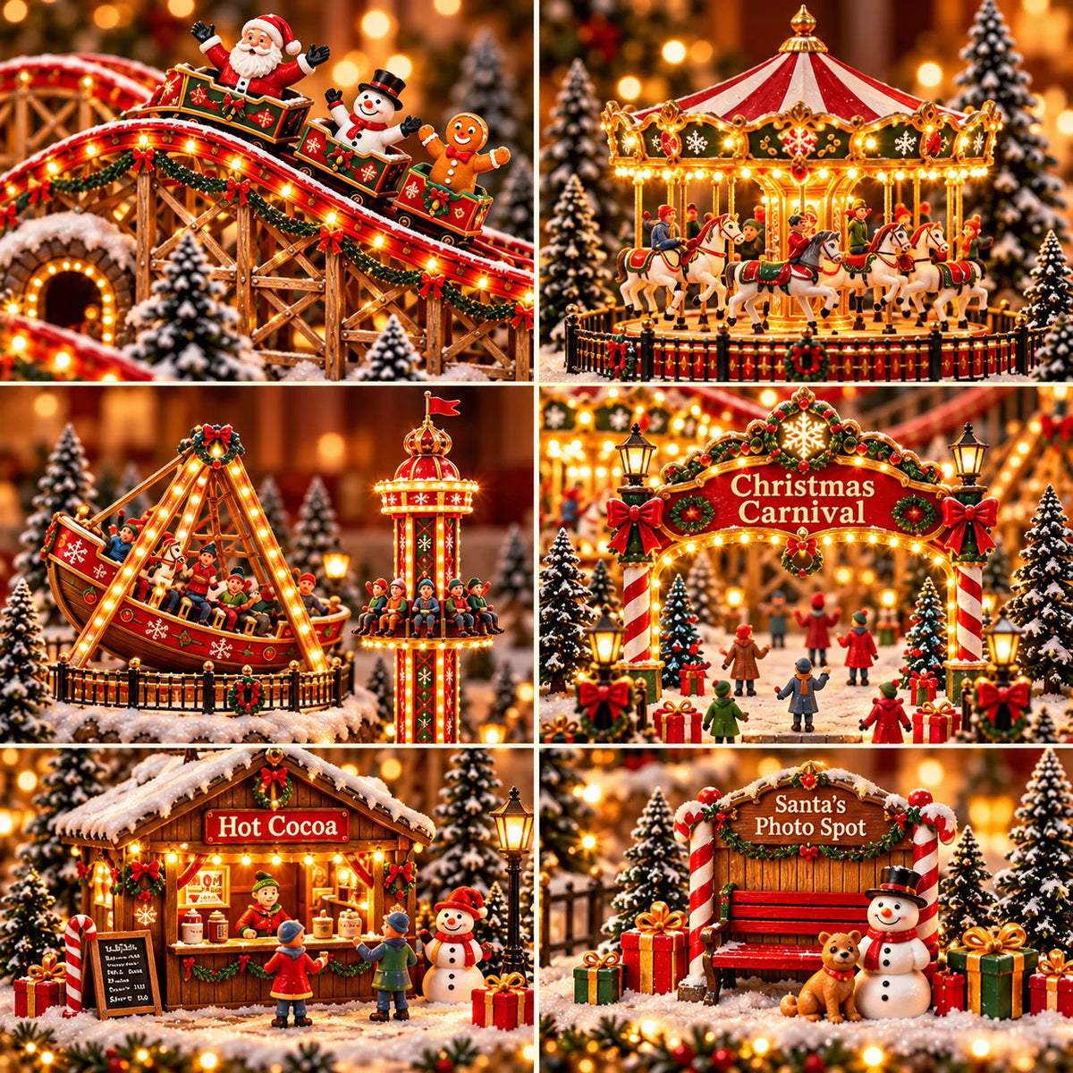 🎄 Animated Christmas Carnival Village – Moving Rides & Lighted Holiday Display 🎢