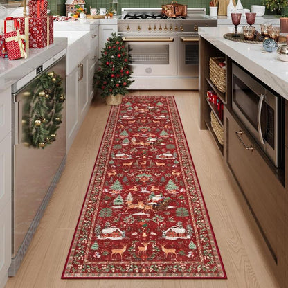 Christmas Deer Santa Long Rug