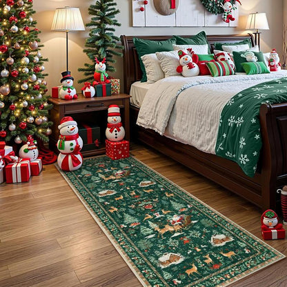 Christmas Deer Santa Long Rug