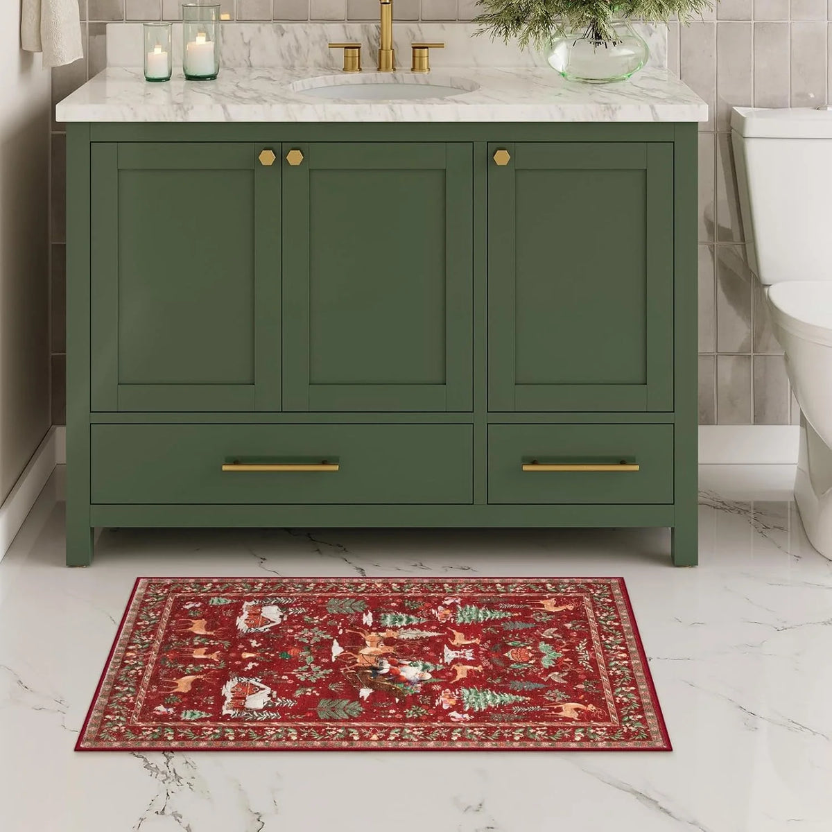 Christmas Deer Santa Long Rug
