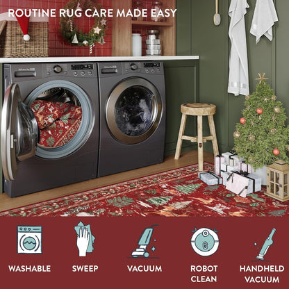 Christmas Deer Santa Long Rug