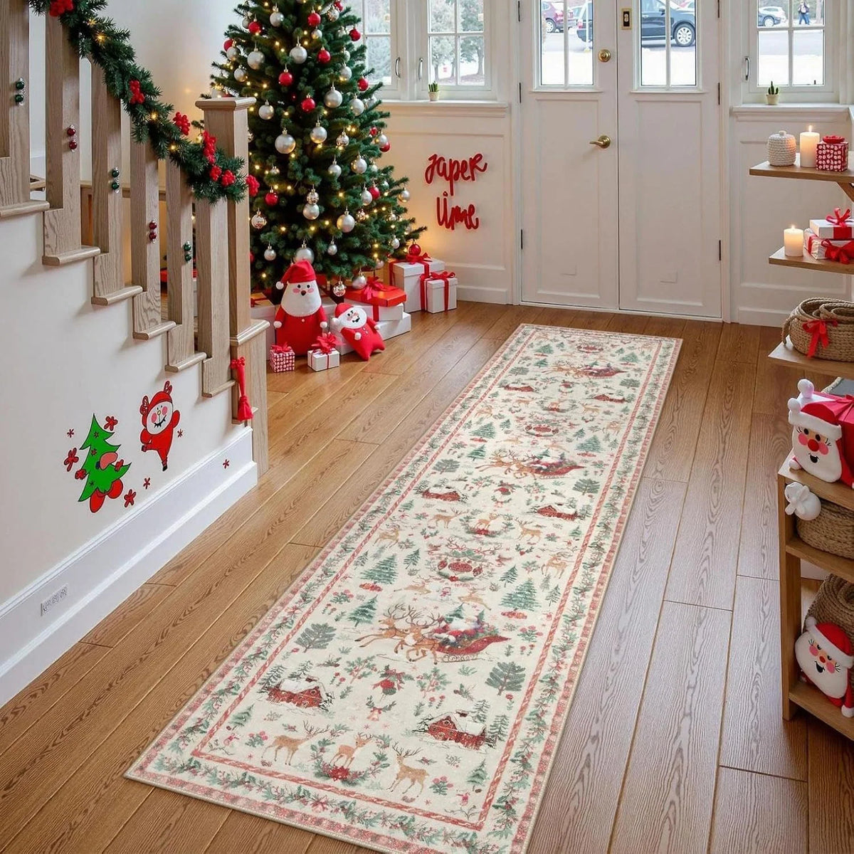 Christmas Deer Santa Long Rug