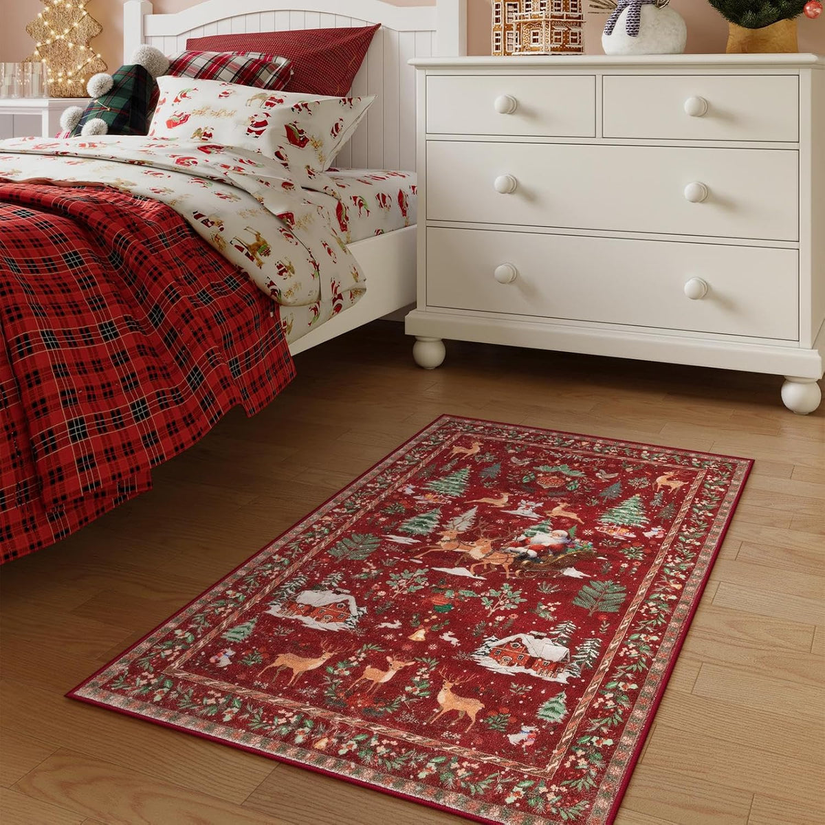 Christmas Deer Santa Long Rug
