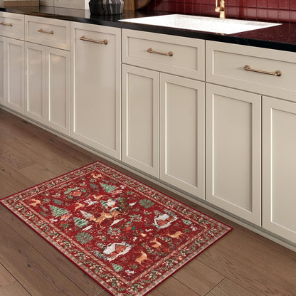 Christmas Deer Santa Long Rug