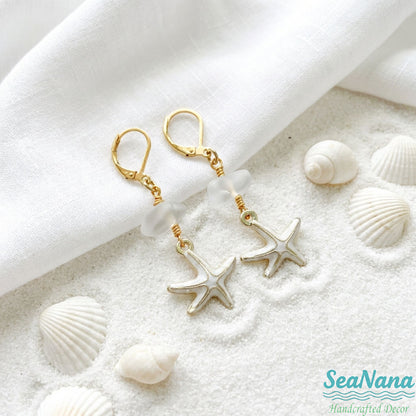 ✨Handcrafted Sea Glass & Seashell Drop Earrings