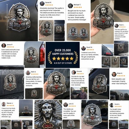 🩷He Died For Me 3D Metal Emblem ✝️|Waterproof • No Fade • No Rust • Magnet🧲