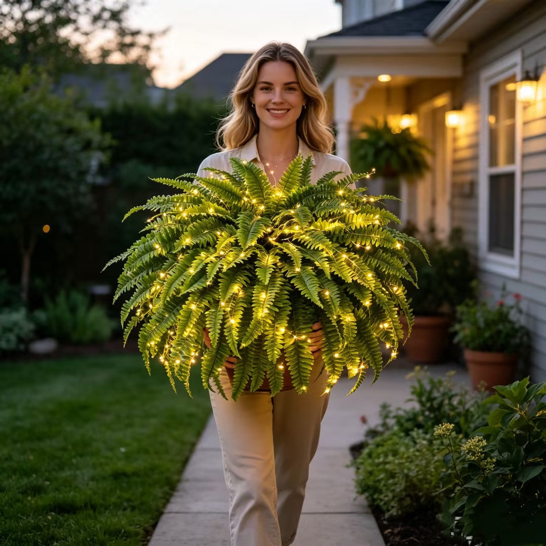 💛Glowing Boston Ferns with Lights – 🌿 Zero Watering, Zero Maintenance