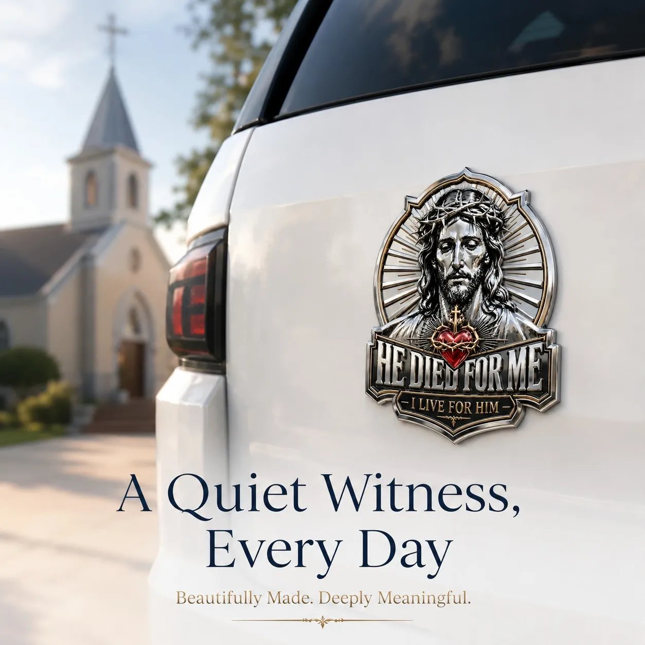 🩷He Died For Me 3D Metal Emblem ✝️|Waterproof • No Fade • No Rust • Magnet🧲