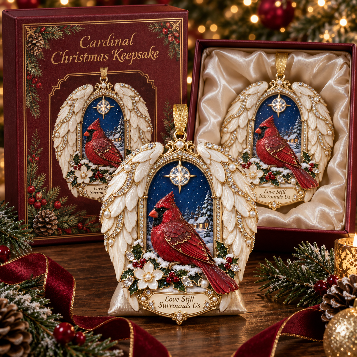 Cardinal Window View Commemorative Christmas Tree Ornament