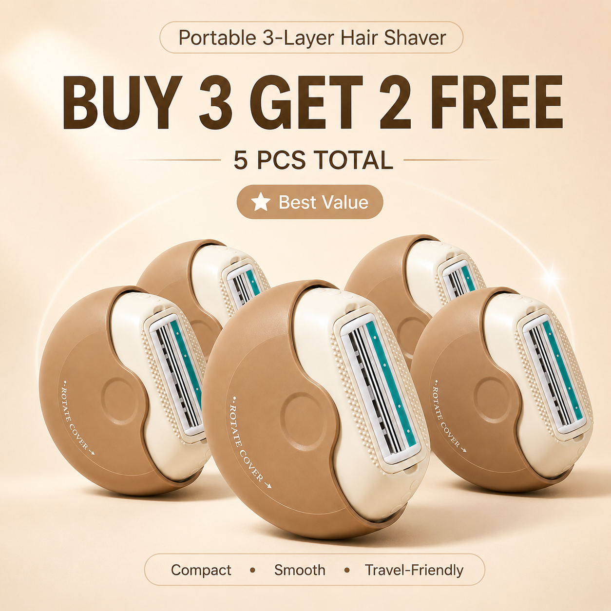 🔥 Summer Limited Deal: 49% OFF ☀️ Portable 3-Layer Hair Shaver with Rotating Cover