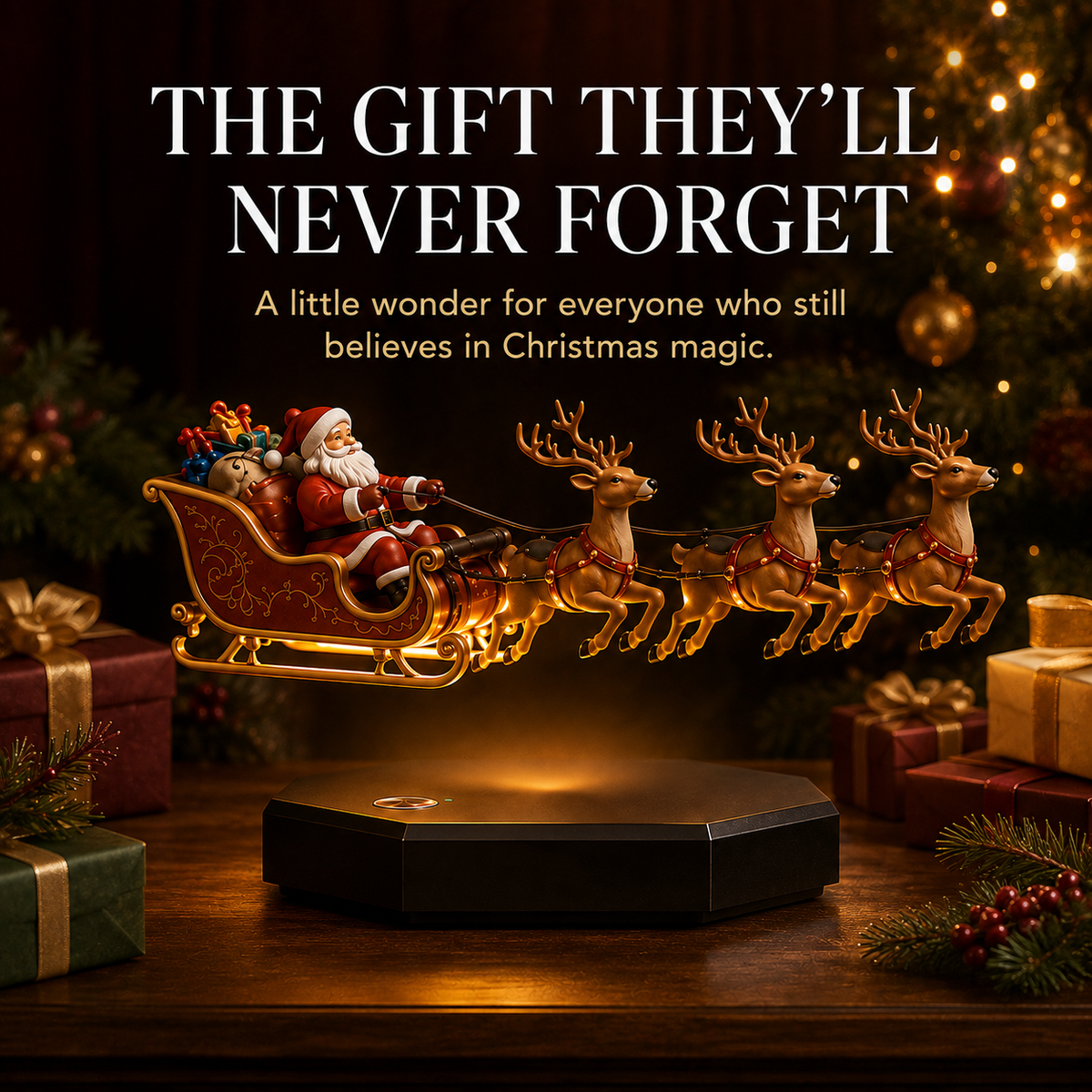 🎅🎄Floating Santa Sleigh with 4 Reindeer-Magnetic Christmas Magic