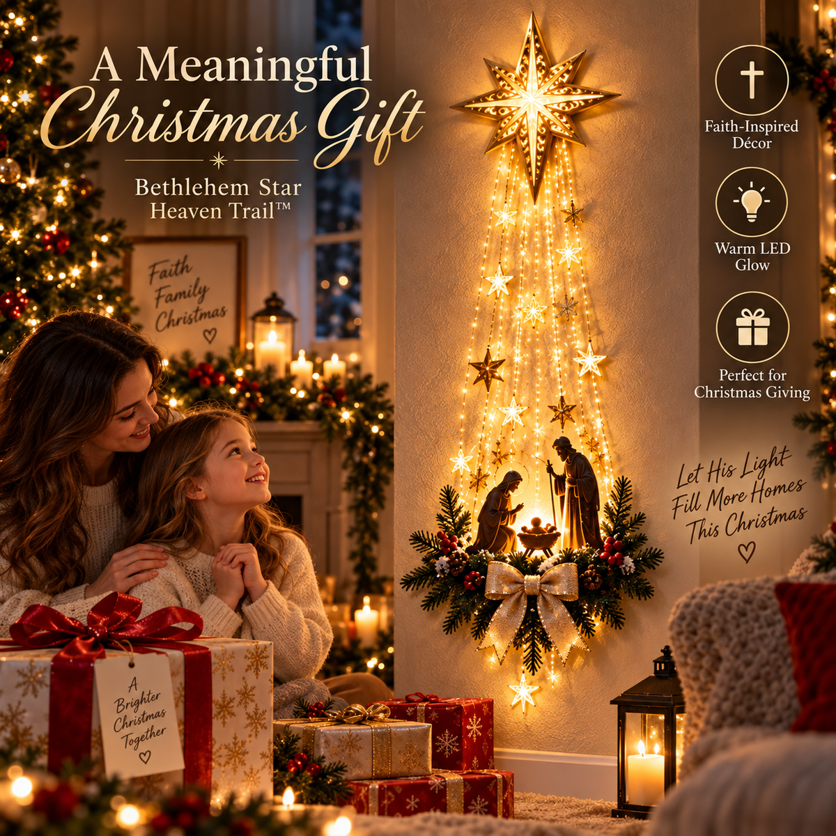 ✨Last Day 49% OFF✨✝️ Bethlehem Star of Faith™ – Lighted Nativity Wall Decor