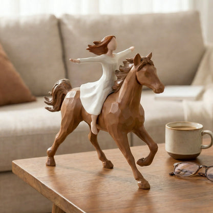 Handmade Resin Girl Riding Horse Figurine