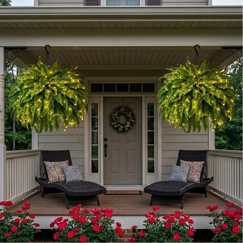 🔥Last Day 60% OFF🔥Oversized Pre-Lit Artificial Boston Ferns --No watering, No fading