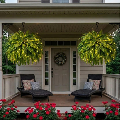 🔥Last Day 60% OFF🔥Oversized Pre-Lit Artificial Boston Ferns --No watering, No fading