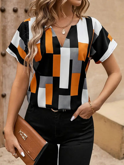 Women's Plus Size Color Block Shirt Blouse Short