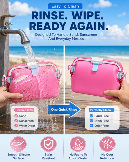 Women's Beach Tote | Silicone Pool Fashion Gym Bag | Silky PA66 nylon , Foldable , Waterproof , Sandproof , Heat-Resistant , Three-Buckle Design