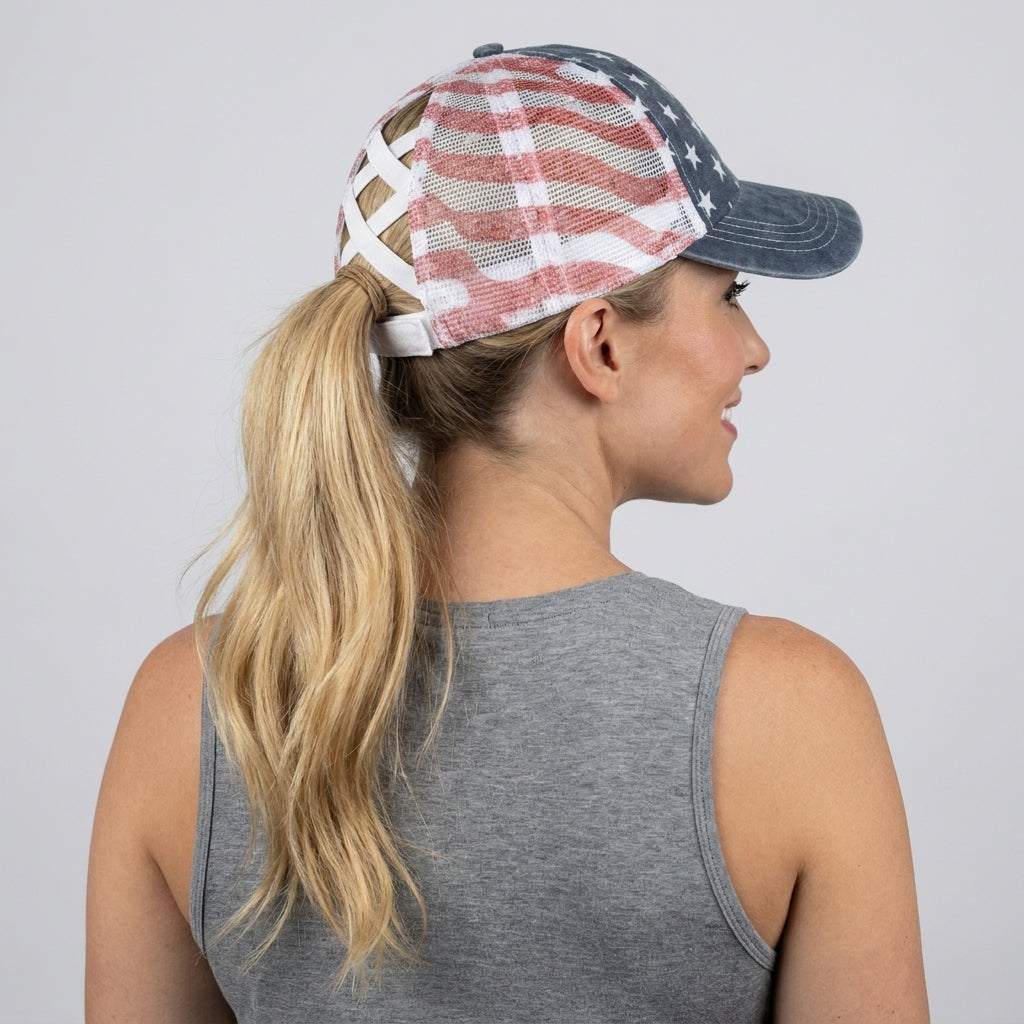 🔥American Flag Ponytail Embroidered Hat