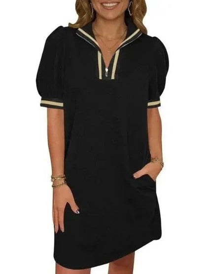 Women's Preppy Half-Zip Tunic Dress
