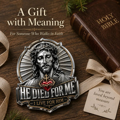 🩷He Died For Me 3D Metal Emblem ✝️|Waterproof • No Fade • No Rust • Magnet🧲