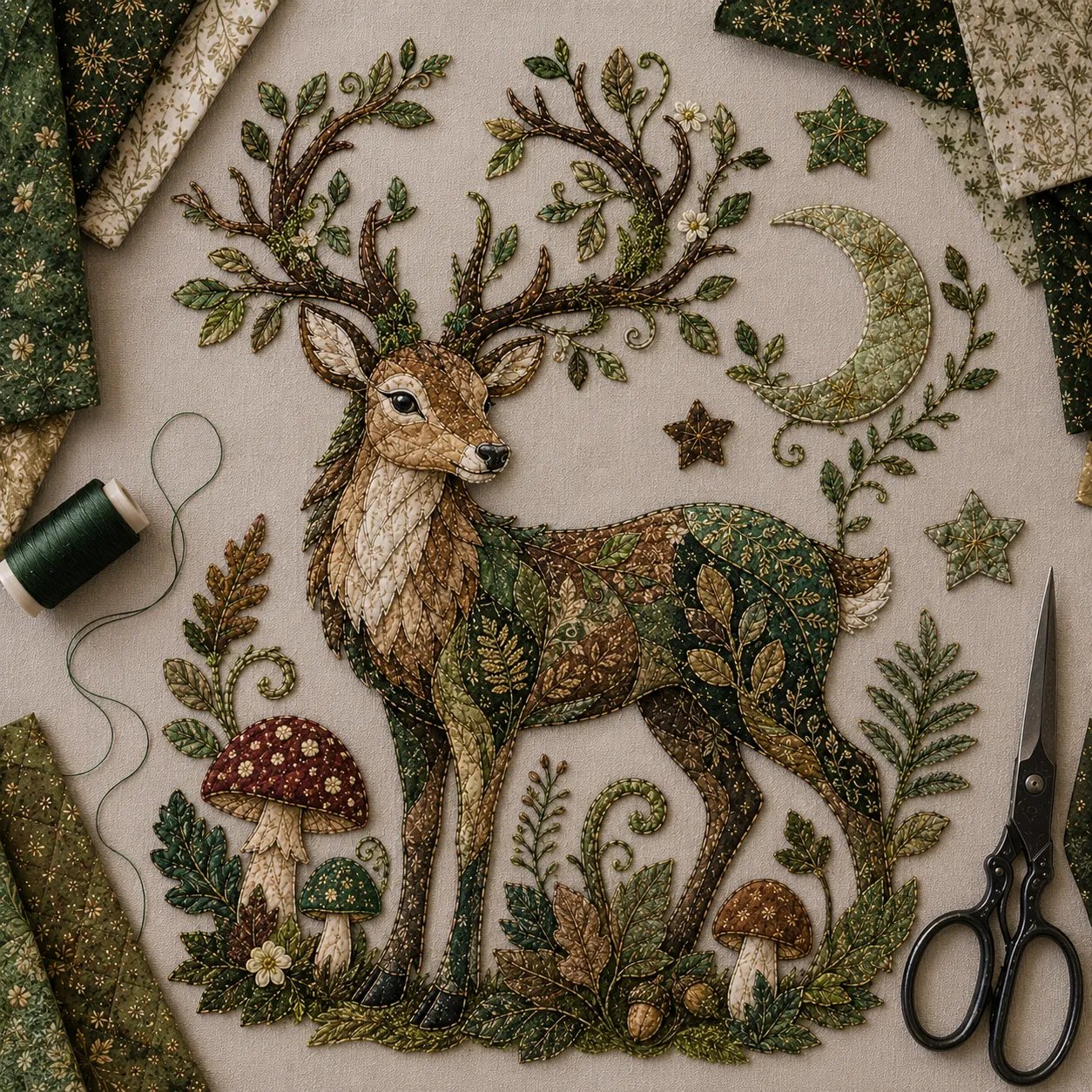 ⏳ Last Day 50% OFF – 🌙 Beginner-Friendly Mythic Wilds DIY Layered Patchwork Art Kit | Complete Kit with Patterned Fabrics, Sewing Materials & Step-by-Step Guide Included 💕