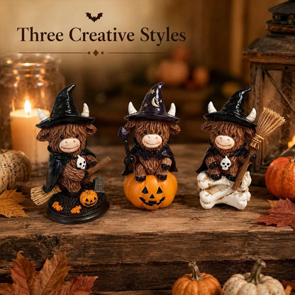 🔥Last Day 49% OFF 🐮Halloween Highland Cow Witch Ornament – Spooky-Cute Tabletop Decor for Mantel, Shelf & Candy Station