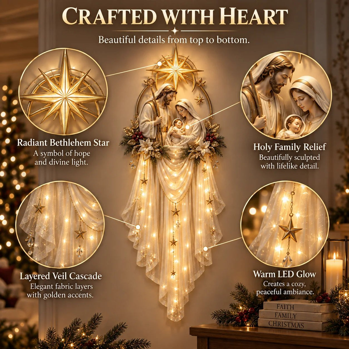 ✨50% OFF Today | Holy Family Star Veil™ – Meaningful Christmas Wall Decor
