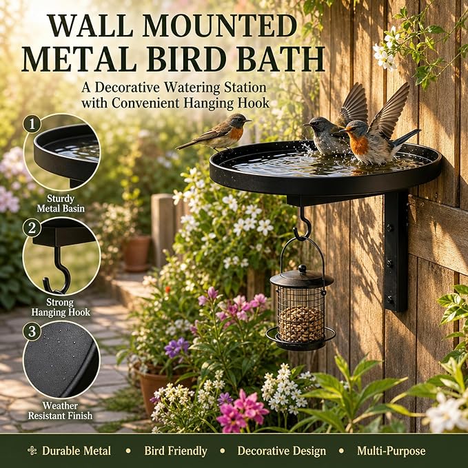 Wall-Mounted Metal Bird Bath Basin