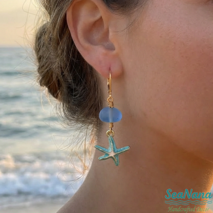 ✨Handcrafted Sea Glass & Seashell Drop Earrings
