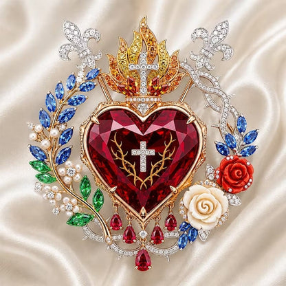 🔥HOT SALE 49% OFF❤️Sacred Heart Floral Gemstone Brooch | Vintage Palace-Inspired Statement Pin✨