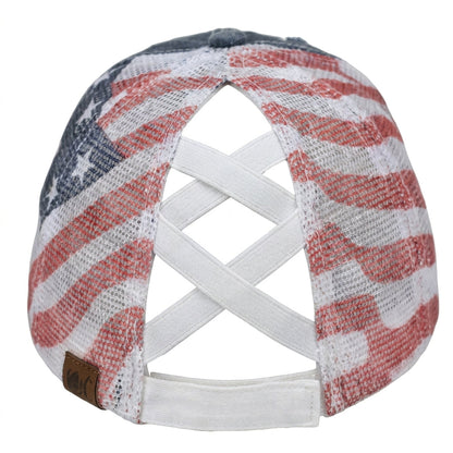 🔥American Flag Ponytail Embroidered Hat