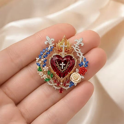🔥HOT SALE 49% OFF❤️Sacred Heart Floral Gemstone Brooch | Vintage Palace-Inspired Statement Pin✨