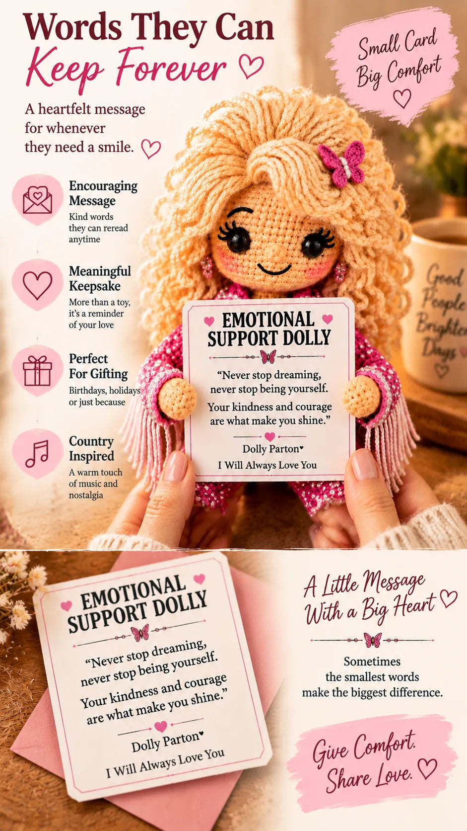 🔥LAST DAY 50% OFF - 💗Hand‑Crocheted Emotional Support Comfort Doll | Country Music Inspired Uplifting Encouragement Keepsake Gift For Loved Ones